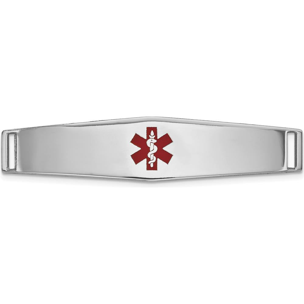 14K White Gold 36x9mm Centered Red Epoxy Enameled Soft Diamond Shape Medical ID Plate by Oro Pregiato