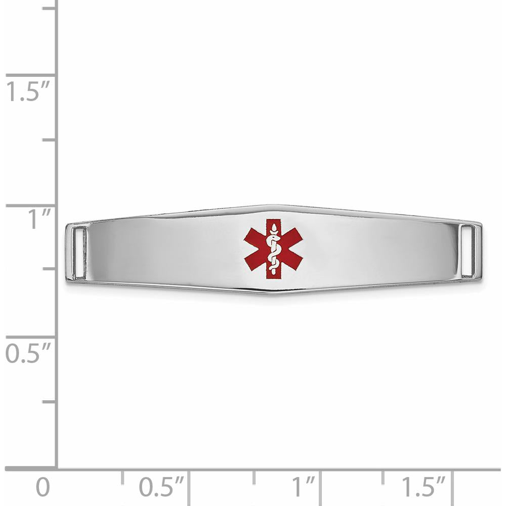 14K White Gold 36x9mm Centered Red Epoxy Enameled Soft Diamond Shape Medical ID Plate by Oro Pregiato