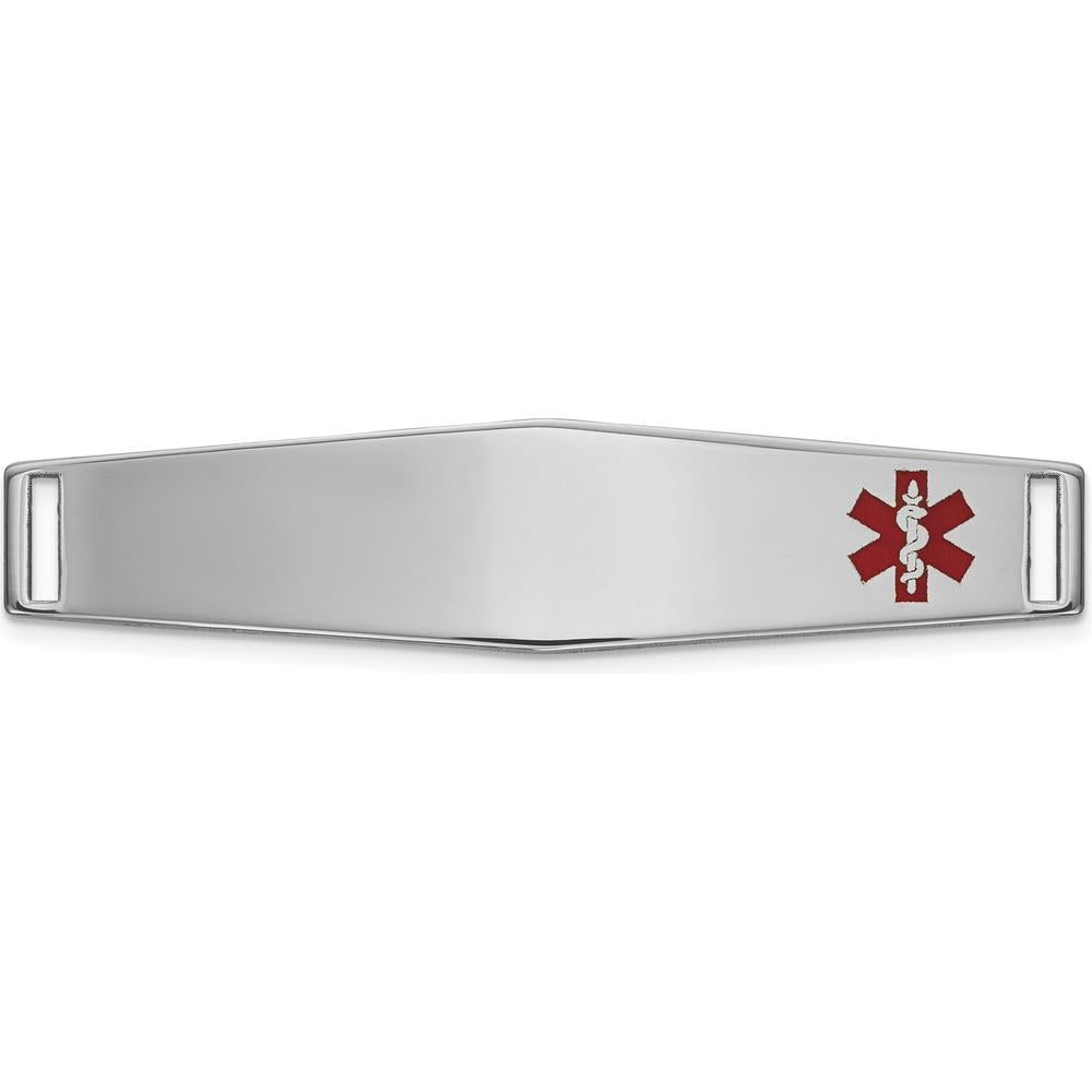 14K White Gold 36x9mm Off-Center Red Epoxy Enameled Soft Diamond Shape Medical ID Plate by Oro Pregiato