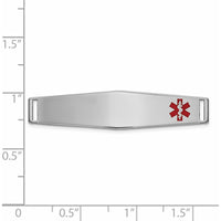 14K White Gold 36x9mm Off-Center Red Epoxy Enameled Soft Diamond Shape Medical ID Plate by Oro Pregiato