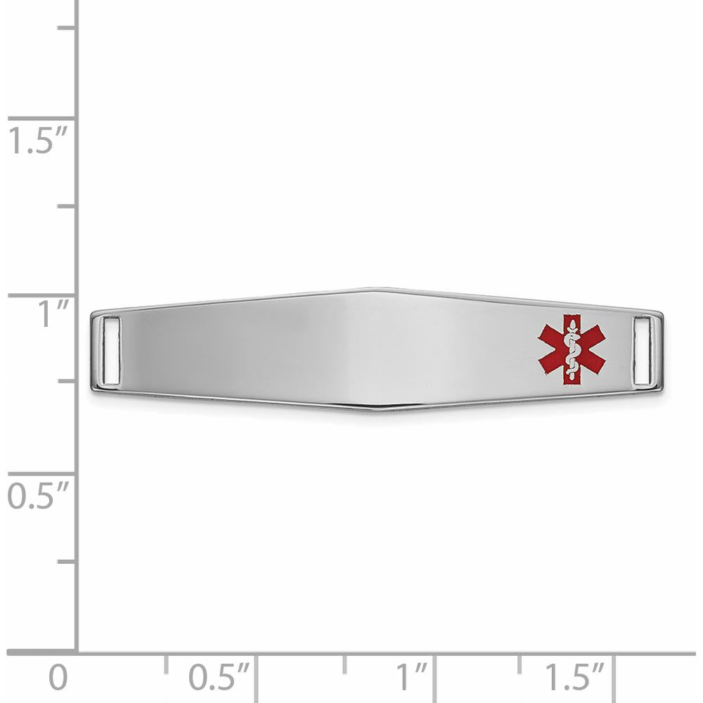 14K White Gold 36x9mm Off-Center Red Epoxy Enameled Soft Diamond Shape Medical ID Plate by Oro Pregiato