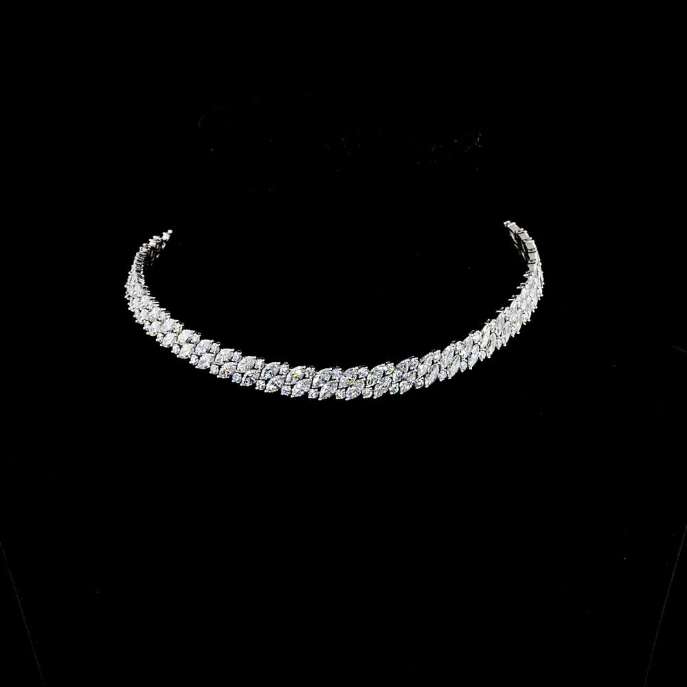 14K White Gold 37.85 Carat Tennis Necklace with Inclined Marquise and Round Lab Diamonds - E-F VS Clarity - Covaloro Fine Jewelry