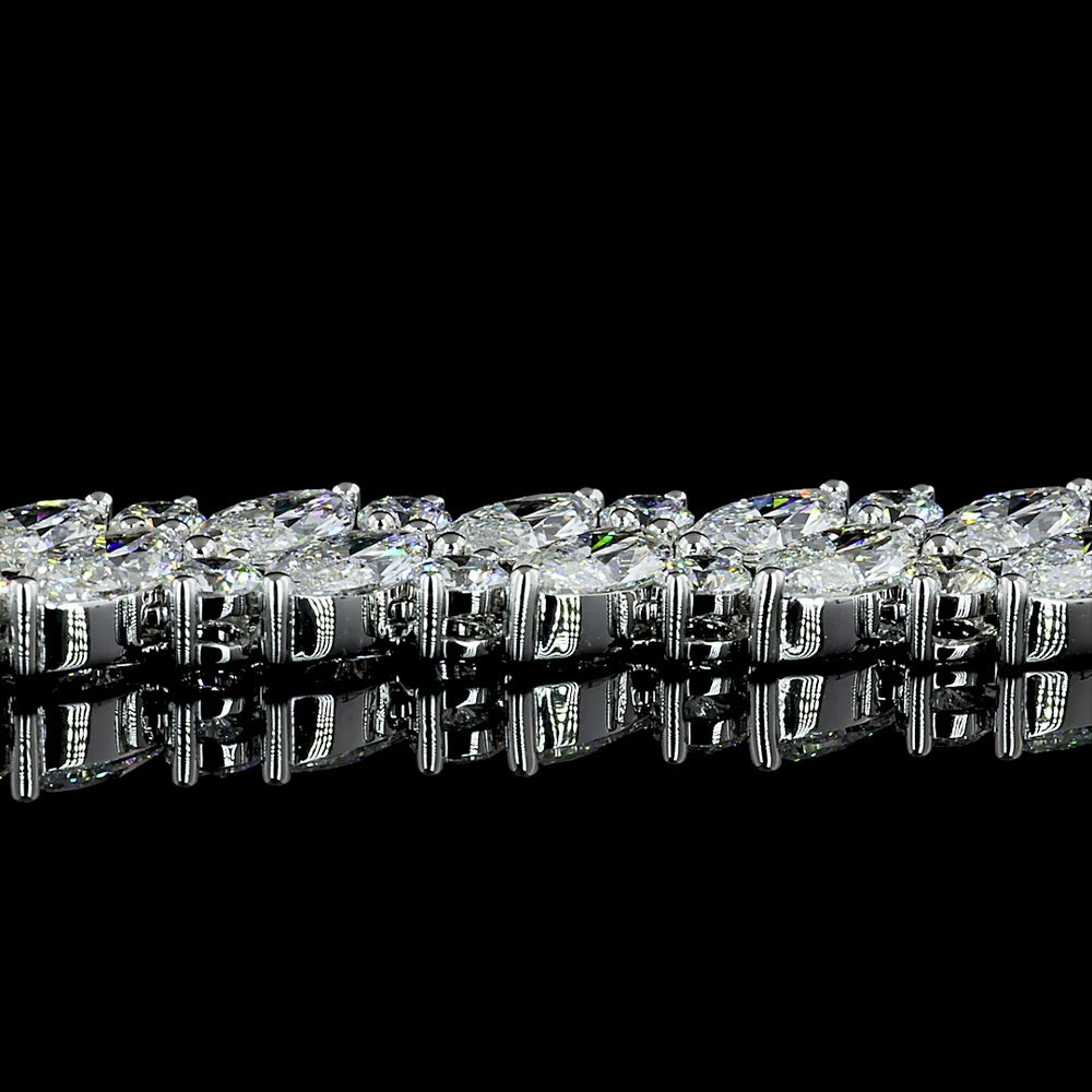 14K White Gold 37.85 Carat Tennis Necklace with Inclined Marquise and Round Lab Diamonds - E-F VS Clarity - Covaloro Fine Jewelry