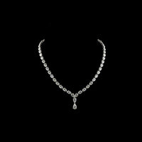 14K White Gold 38.67 Carat Pear Shape Diamond Lariat Necklace with North-South Prong Set Lab Diamonds - E-F VS1 - Covaloro Fine Jewelry