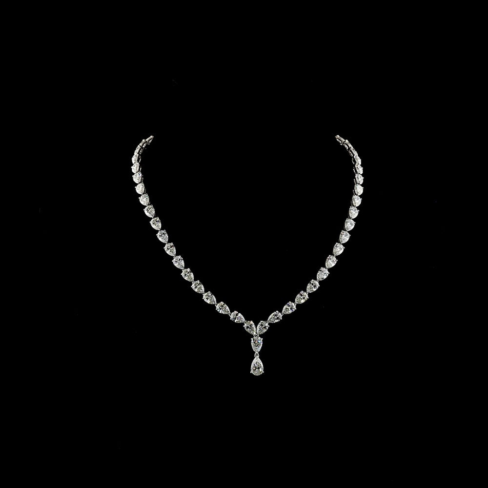 14K White Gold 38.67 Carat Pear Shape Diamond Lariat Necklace with North-South Prong Set Lab Diamonds - E-F VS1 - Covaloro Fine Jewelry