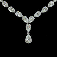 14K White Gold 38.67 Carat Pear Shape Diamond Lariat Necklace with North-South Prong Set Lab Diamonds - E-F VS1 - Covaloro Fine Jewelry