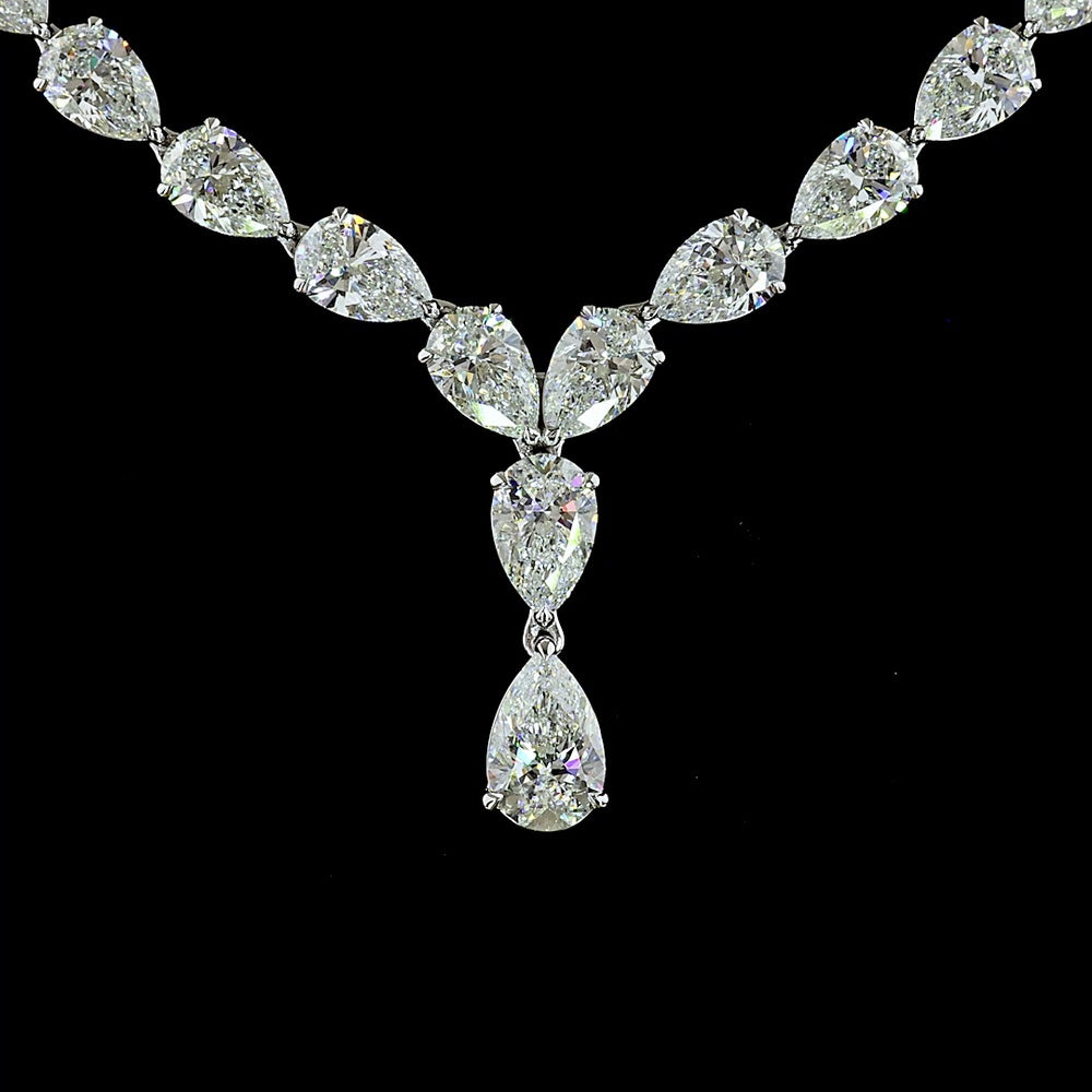 14K White Gold 38.67 Carat Pear Shape Diamond Lariat Necklace with North-South Prong Set Lab Diamonds - E-F VS1 - Covaloro Fine Jewelry