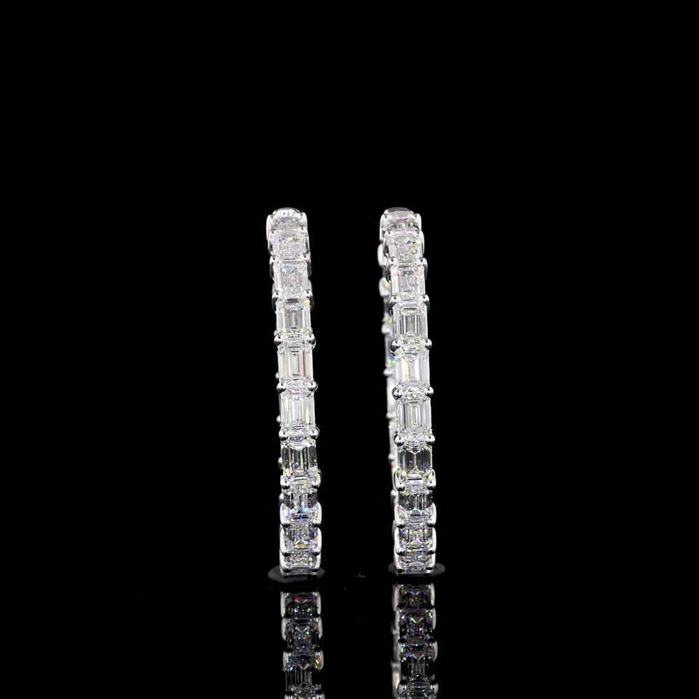 14K White Gold 38-Stone Hoop Earrings with East-West Set Emerald Cut Lab Diamonds - 8.43 Carats Total Diamond Weight - Covaloro Fine Jewelry