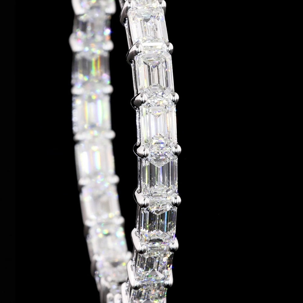 14K White Gold 38-Stone Hoop Earrings with East-West Set Emerald Cut Lab Diamonds - 8.43 Carats Total Diamond Weight - Covaloro Fine Jewelry