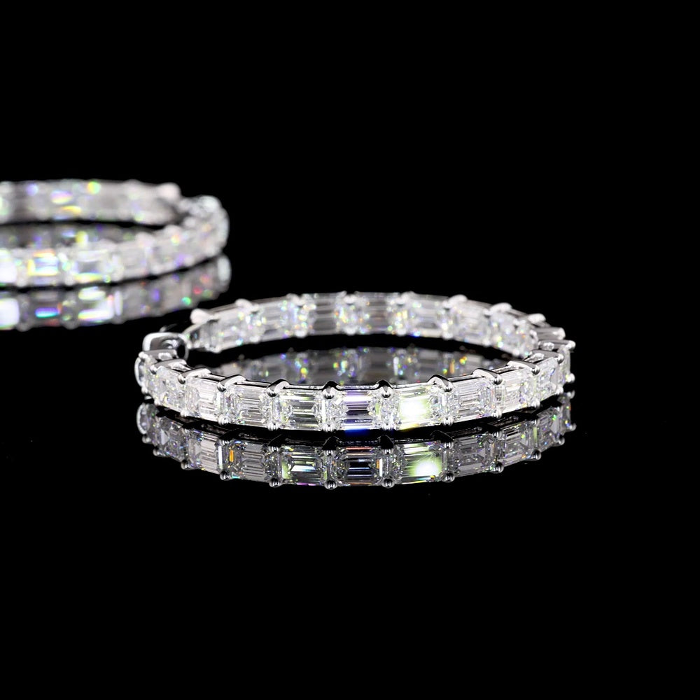 14K White Gold 38-Stone Hoop Earrings with East-West Set Emerald Cut Lab Diamonds - 8.43 Carats Total Diamond Weight - Covaloro Fine Jewelry