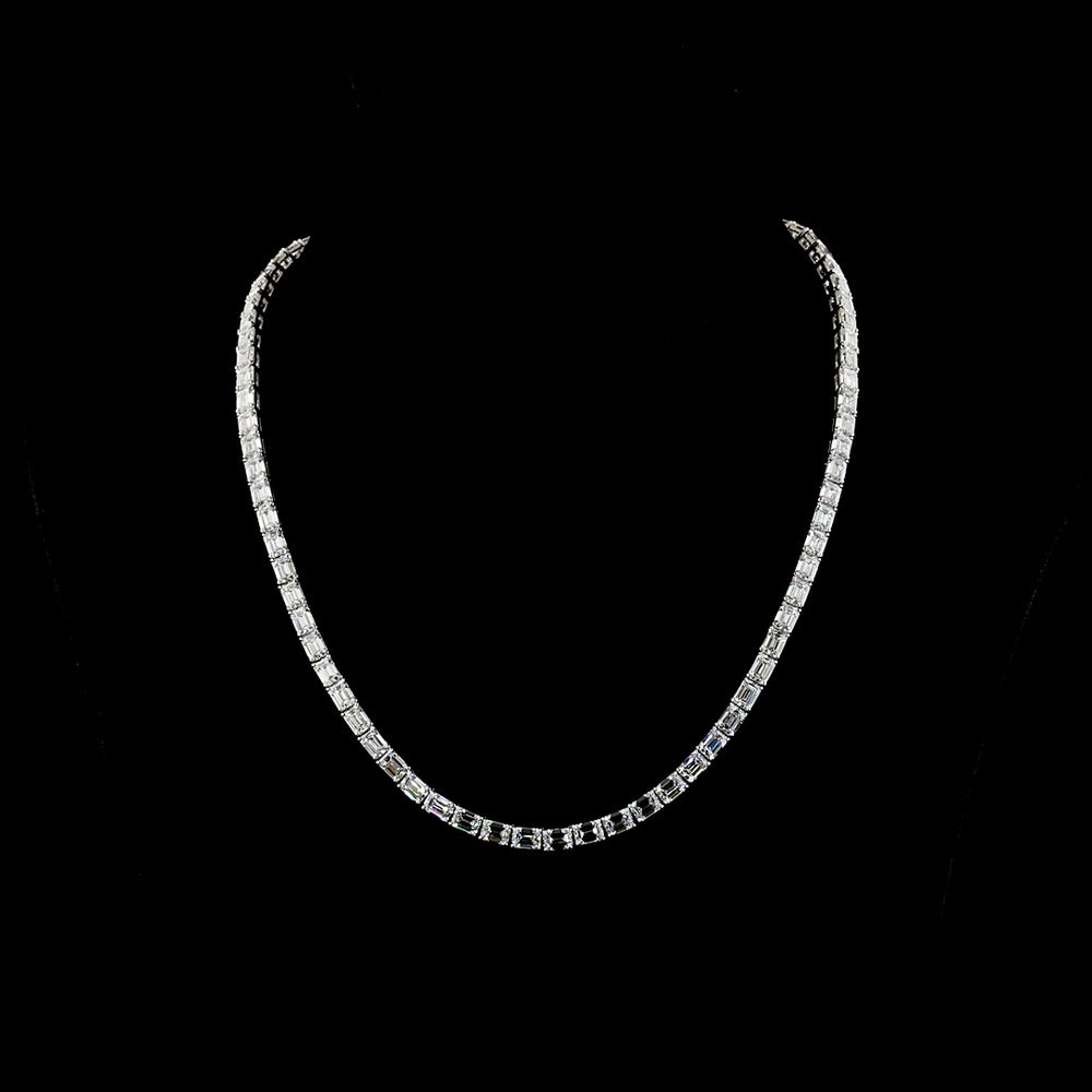 14K White Gold 39.29 Carat Tennis Necklace with East-West Prong Set Emerald Cut Lab Diamonds - E-F VS2 Clarity - 81 Stones - Covaloro Fine Jewelry