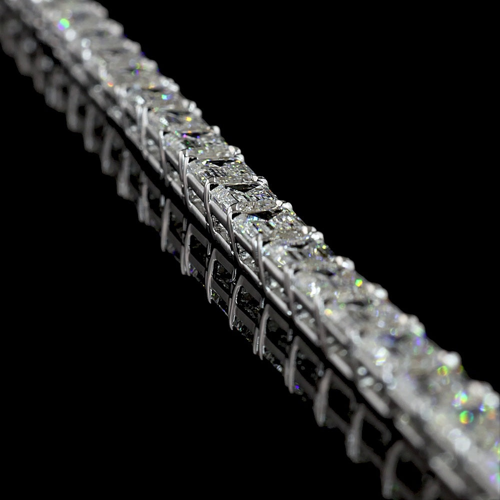 14K White Gold 39.29 Carat Tennis Necklace with East-West Prong Set Emerald Cut Lab Diamonds - E-F VS2 Clarity - 81 Stones - Covaloro Fine Jewelry
