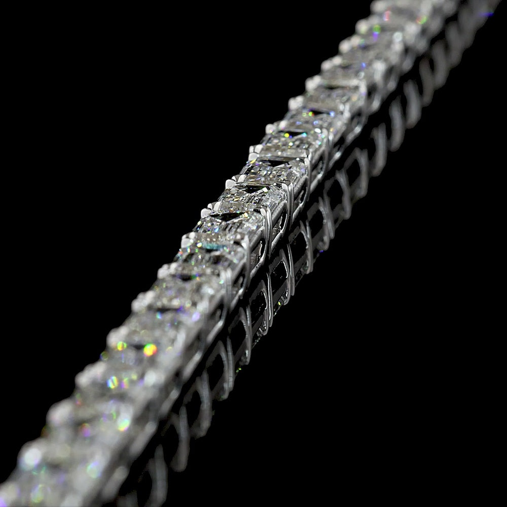 14K White Gold 39.29 Carat Tennis Necklace with East-West Prong Set Emerald Cut Lab Diamonds - E-F VS2 Clarity - 81 Stones - Covaloro Fine Jewelry