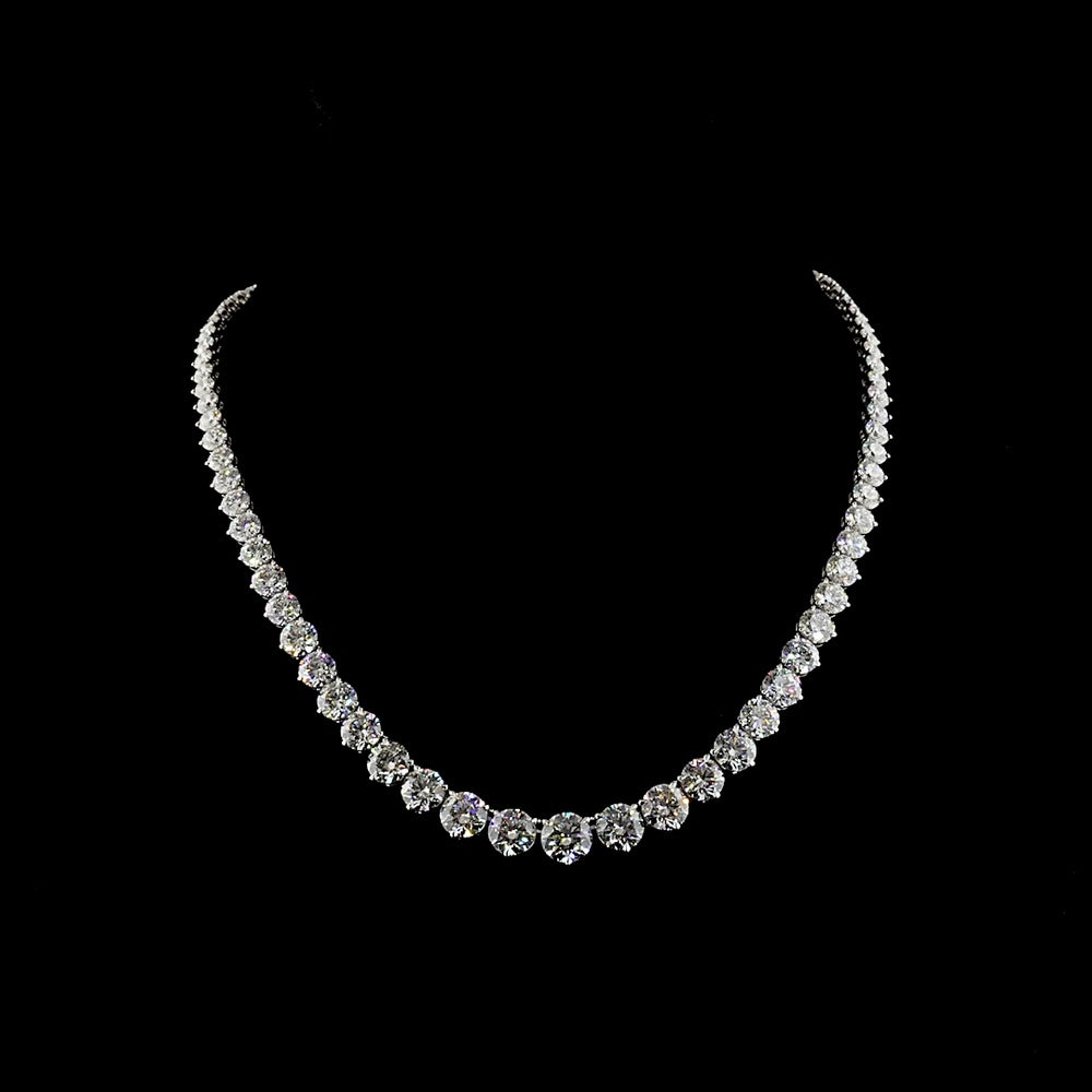14K White Gold 39.75 Carat Graduated Riviera Necklace with 84 Prong Set Brilliant Round Lab Diamonds (E-F Color, VS1 Clarity) - Covaloro Fine Jewelry