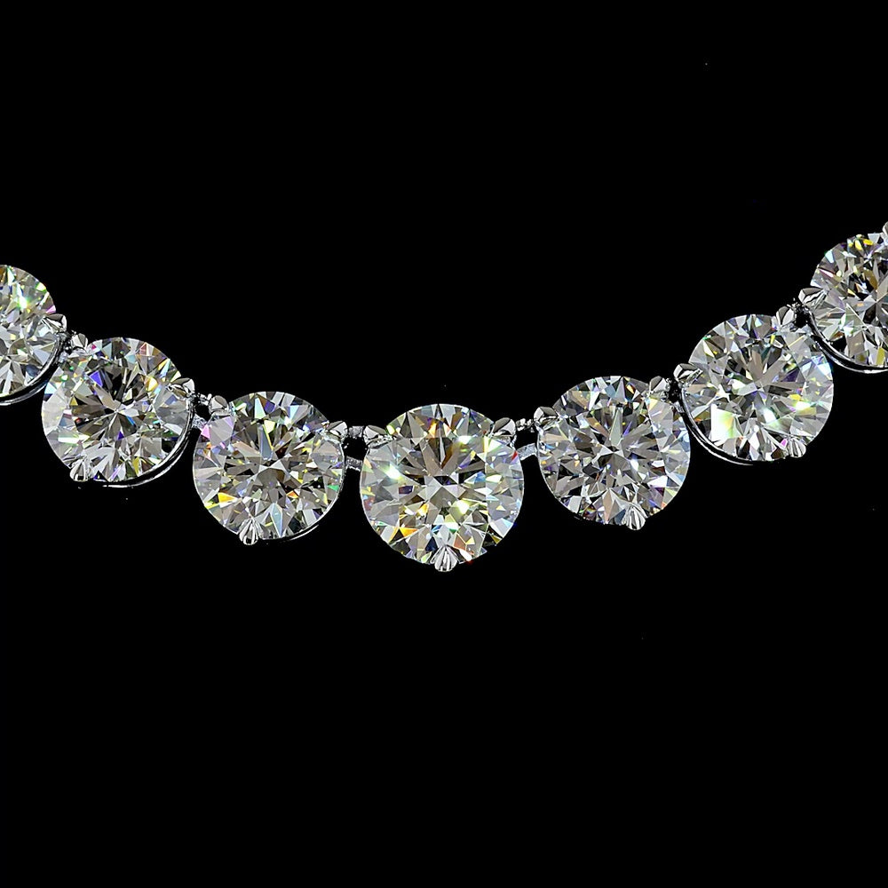 14K White Gold 39.75 Carat Graduated Riviera Necklace with 84 Prong Set Brilliant Round Lab Diamonds (E-F Color, VS1 Clarity) - Covaloro Fine Jewelry
