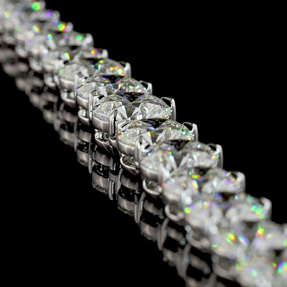 14K White Gold 39.75 Carat Graduated Riviera Necklace with 84 Prong Set Brilliant Round Lab Diamonds (E-F Color, VS1 Clarity) - Covaloro Fine Jewelry