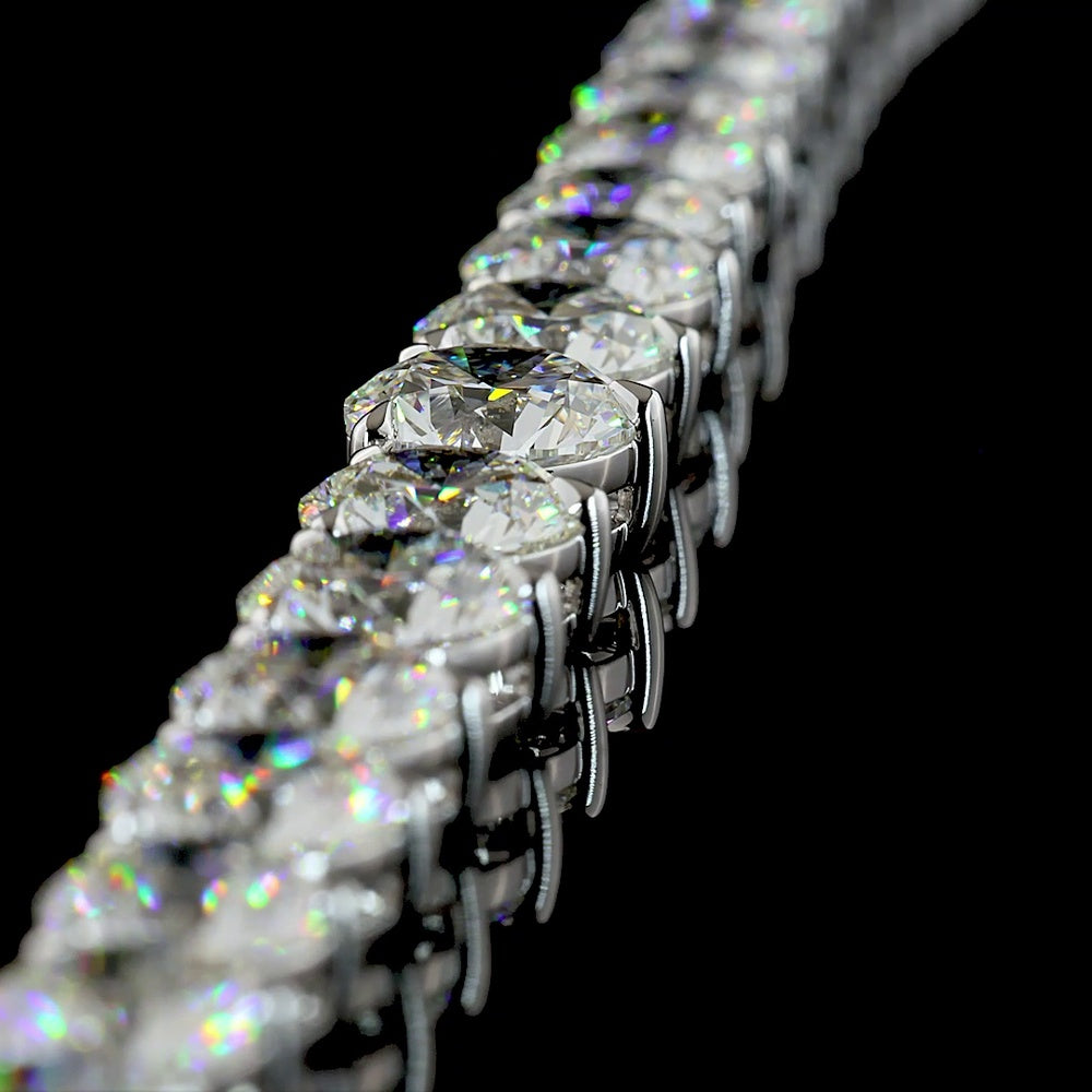 14K White Gold 39.75 Carat Graduated Riviera Necklace with 84 Prong Set Brilliant Round Lab Diamonds (E-F Color, VS1 Clarity) - Covaloro Fine Jewelry