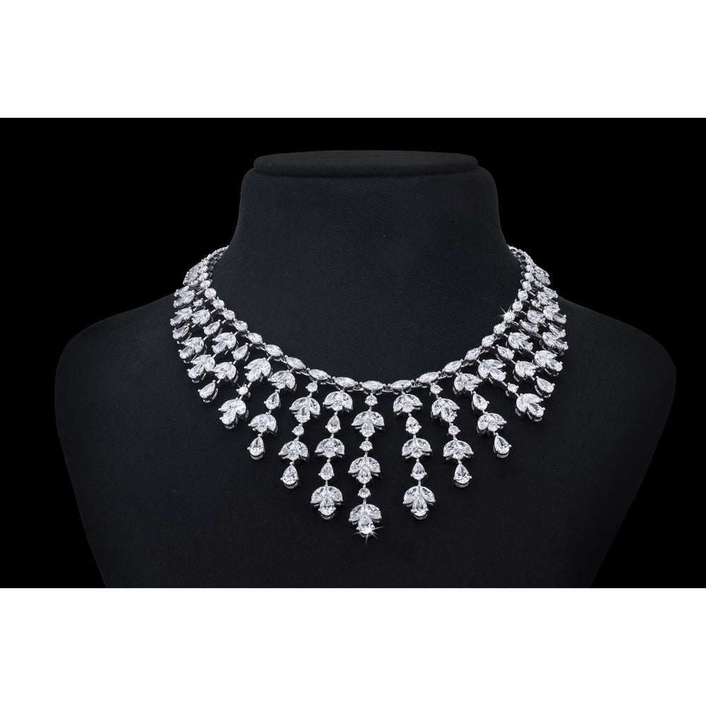 14K White Gold 39.83 Carat Mixed Shape Special Necklace with Pear and Marquise Lab Diamonds in Prong Settings - 69 Pear & 121 Marquise Stones - Covaloro Fine Jewelry