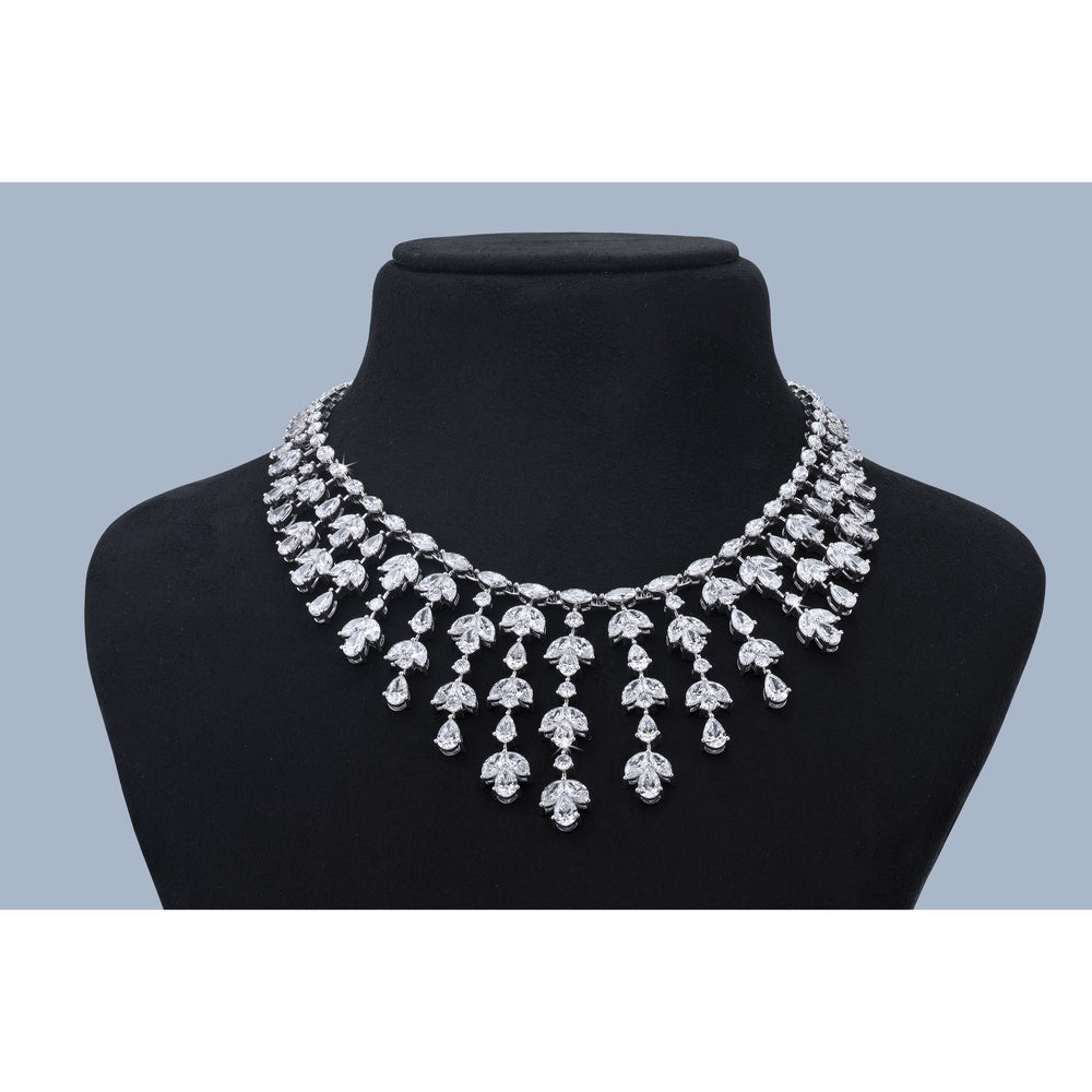 14K White Gold 39.83 Carat Mixed Shape Special Necklace with Pear and Marquise Lab Diamonds in Prong Settings - 69 Pear & 121 Marquise Stones - Covaloro Fine Jewelry
