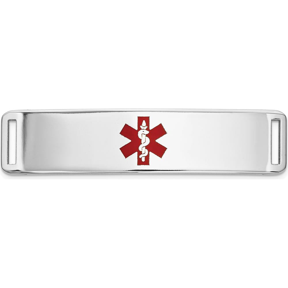 14K White Gold 39x10mm Centered Red Epoxy Enameled Medical ID Plate by Oro Pregiato