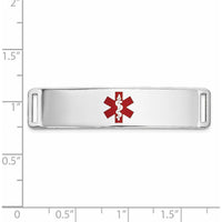 14K White Gold 39x10mm Centered Red Epoxy Enameled Medical ID Plate by Oro Pregiato
