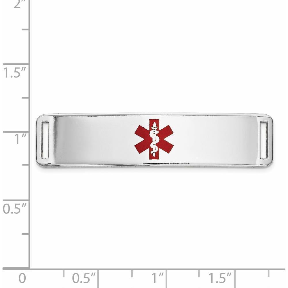 14K White Gold 39x10mm Centered Red Epoxy Enameled Medical ID Plate by Oro Pregiato