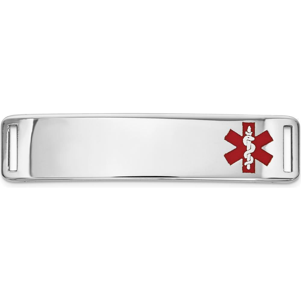 14K White Gold 39x10mm Off-Center Red Epoxy Enamel Medical ID Plate by Oro Pregiato
