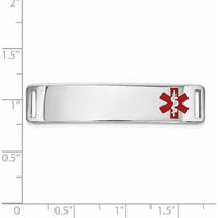 14K White Gold 39x10mm Off-Center Red Epoxy Enamel Medical ID Plate by Oro Pregiato