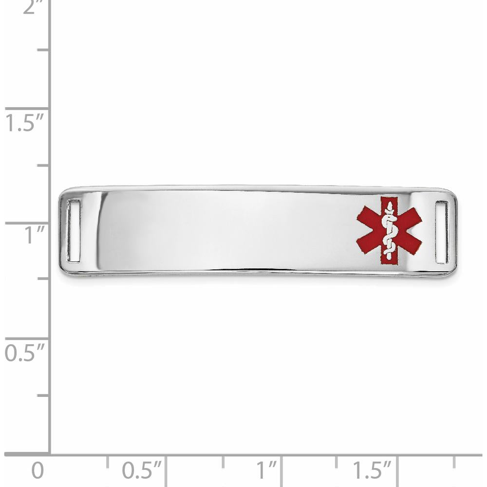 14K White Gold 39x10mm Off-Center Red Epoxy Enamel Medical ID Plate by Oro Pregiato