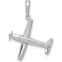 14K White Gold 3D Airplane Pendant with Polished Finish and Rhodium Plating by Oro Pregiato