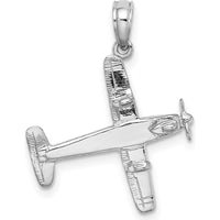 14K White Gold 3D Airplane Pendant with Polished Finish and Rhodium Plating by Oro Pregiato