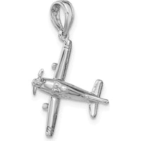 14K White Gold 3D Airplane Pendant with Polished Finish and Rhodium Plating by Oro Pregiato