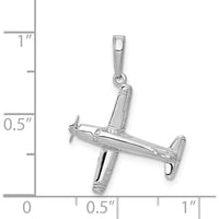 14K White Gold 3D Airplane Pendant with Polished Finish and Rhodium Plating by Oro Pregiato