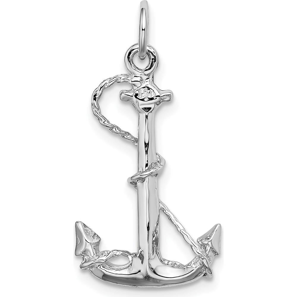 14K White Gold 3D Anchor with Rope Charm Pendant by Oro Pregiato