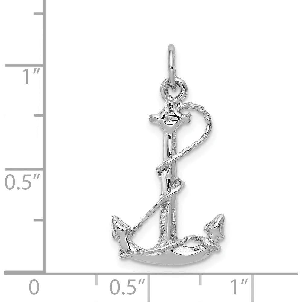 14K White Gold 3D Anchor with Rope Charm Pendant by Oro Pregiato