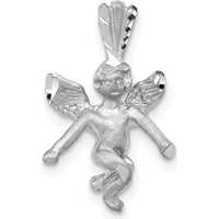 14K White Gold 3D Angel Pendant with Satin and Diamond-cut Detail by Oro Pregiato