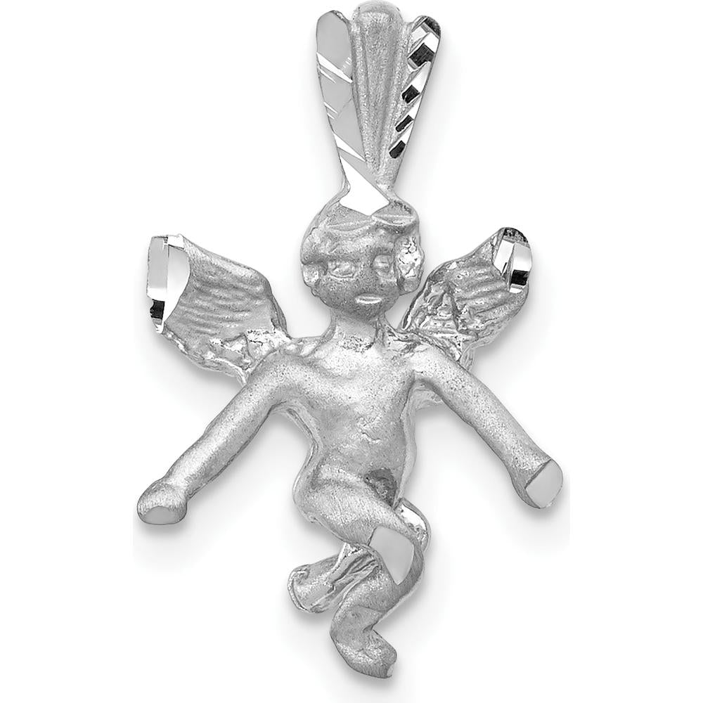 14K White Gold 3D Angel Pendant with Satin and Diamond-cut Detail by Oro Pregiato