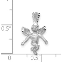 14K White Gold 3D Angel Pendant with Satin and Diamond-cut Detail by Oro Pregiato