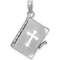 14K White Gold 3D Bible Pendant with Moveable Pages and Lord’s Prayer by Oro Pregiato