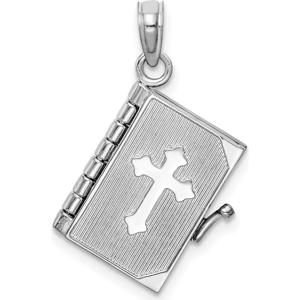 14K White Gold 3D Bible Pendant with Moveable Pages and Lord’s Prayer by Oro Pregiato