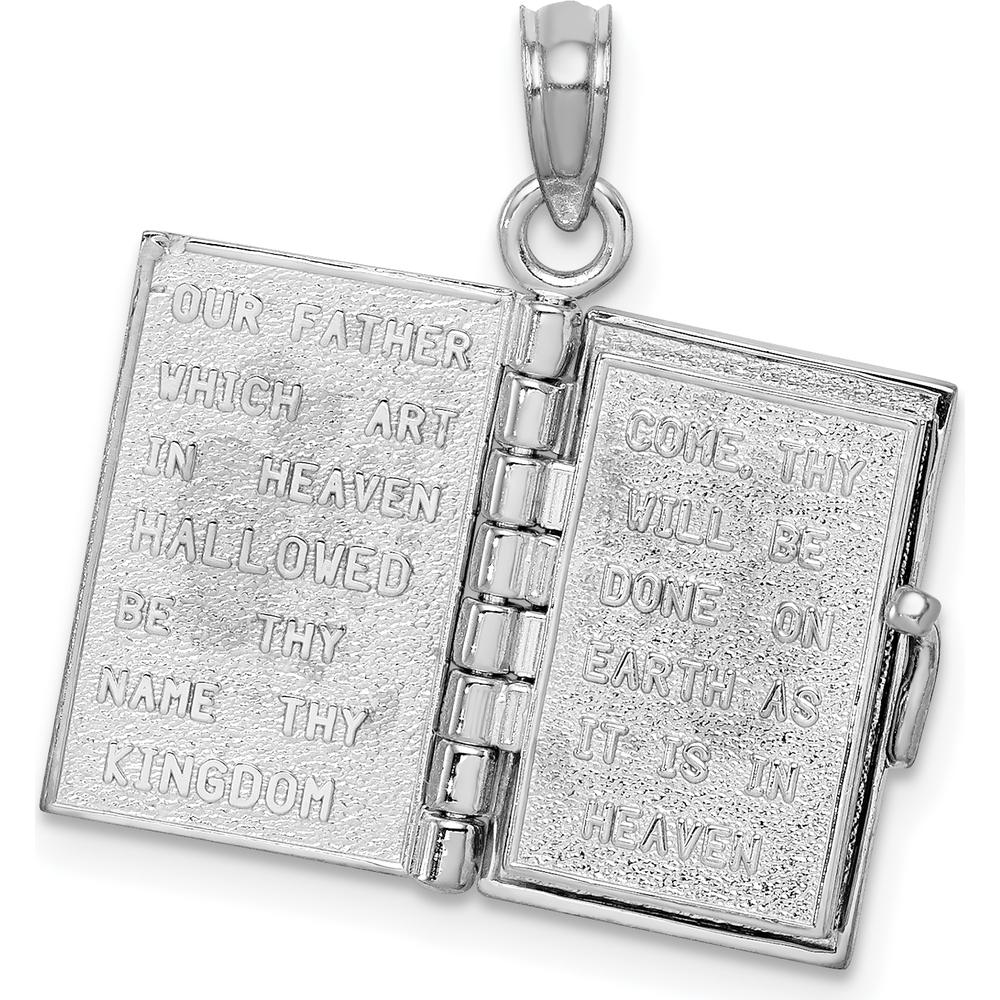 14K White Gold 3D Bible Pendant with Moveable Pages and Lord’s Prayer by Oro Pregiato