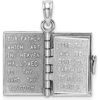 14K White Gold 3D Bible Pendant with Moveable Pages and Lord’s Prayer by Oro Pregiato