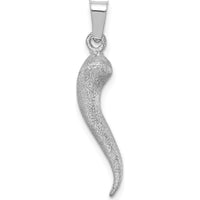 14K White Gold 3D Brushed Italian Horn Pendant - Rhodium Plated by Oro Pregiato