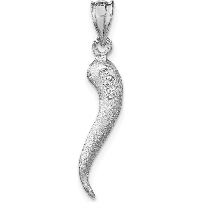 14K White Gold 3D Brushed Italian Horn Pendant - Rhodium Plated by Oro Pregiato