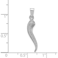 14K White Gold 3D Brushed Italian Horn Pendant - Rhodium Plated by Oro Pregiato
