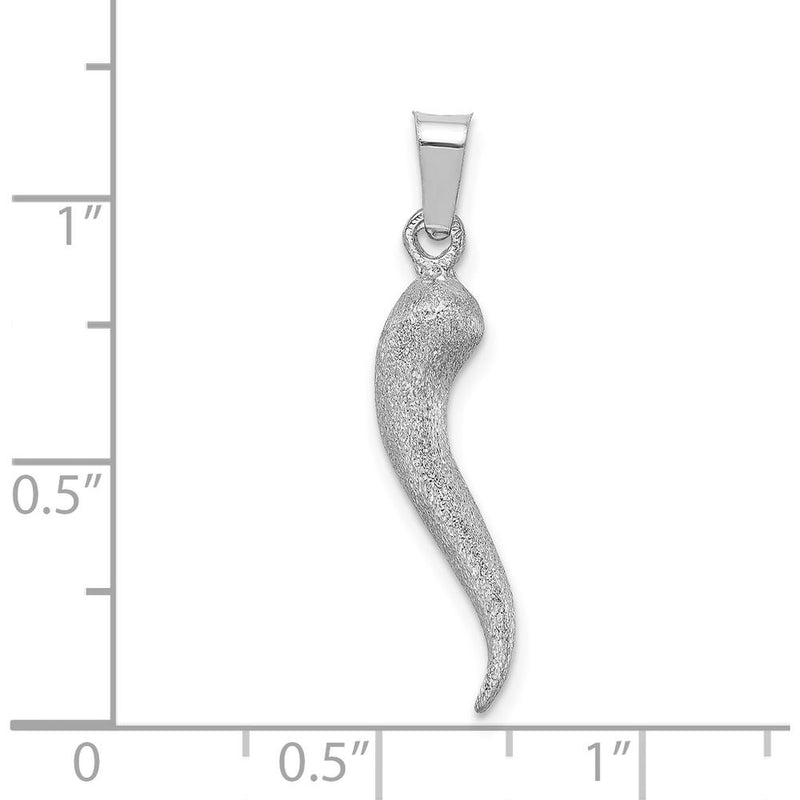 14K White Gold 3D Brushed Italian Horn Pendant - Rhodium Plated by Oro Pregiato