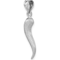 14K White Gold 3D Brushed Italian Horn Pendant - Rhodium Plated by Oro Pregiato