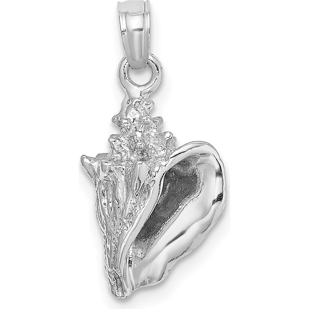 14K White Gold 3D Conch Shell Charm - Rhodium Plated, Solid Gold, Ocean-Inspired Pendant by Oro Pregiato