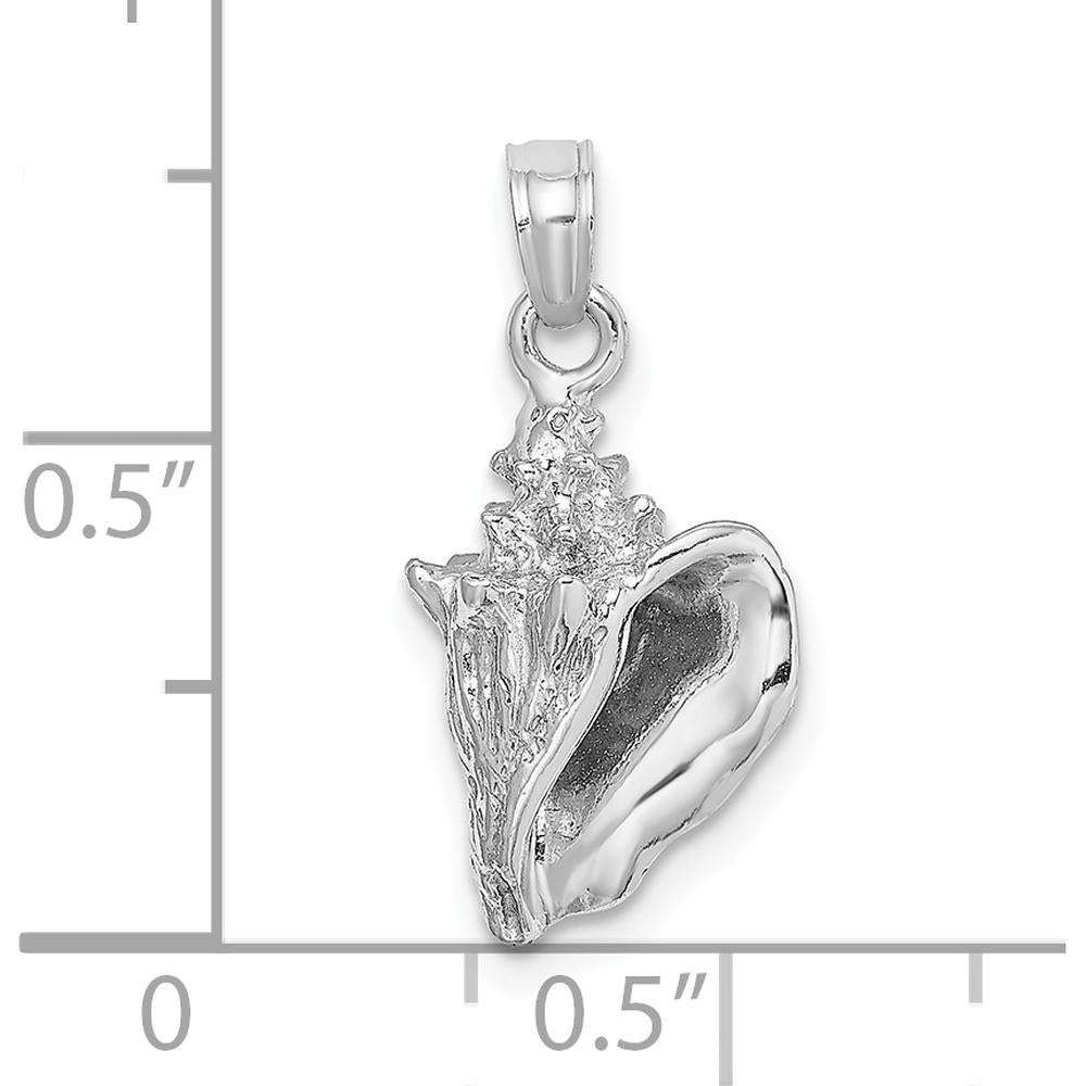 14K White Gold 3D Conch Shell Charm - Rhodium Plated, Solid Gold, Ocean-Inspired Pendant by Oro Pregiato