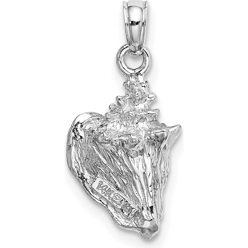 14K White Gold 3D Conch Shell Charm - Rhodium Plated, Solid Gold, Ocean-Inspired Pendant by Oro Pregiato
